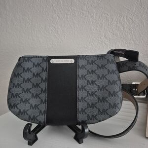 Michael Kors Black and Gray Belt Logo Bag